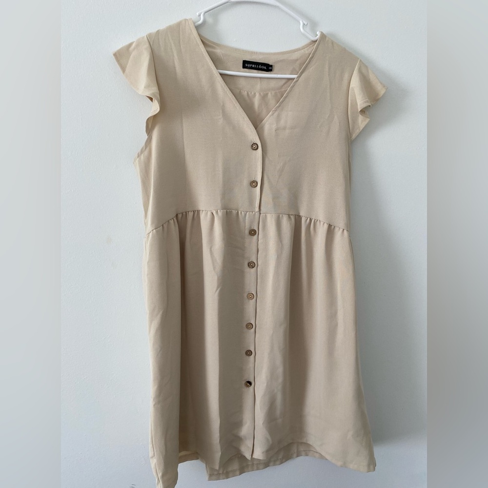 SUPRE Beige Button-Down Midi Dress
